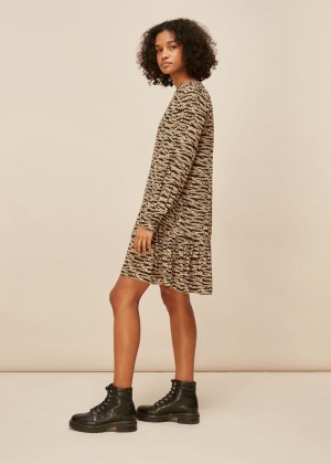 Whistles Tiger Leopard Dress Black / Multicolor | US-32957LKIF