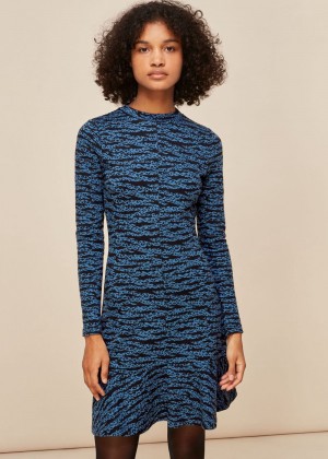 Whistles Tiger Leopard Flippy Dress Blue / Multicolor | US-57846UDQS