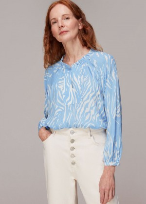 Whistles Tiger Print Blouse Blue / Multicolor | US-60725ZWVP