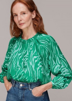 Whistles Tiger Print Blouse Green / Multicolor | US-17658FSIK