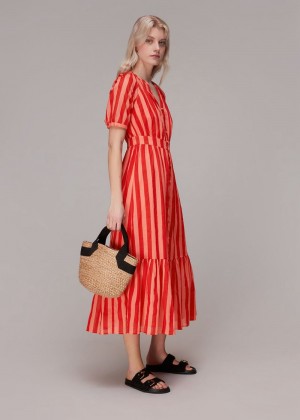 Whistles Tori Stripe Cotton Voile Dress Red / Multicolor | US-71205UVGA