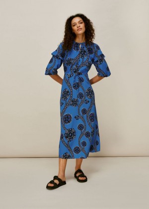 Whistles Trailing Seedpod Silk Dress Blue / Multicolor | US-40831TVRH