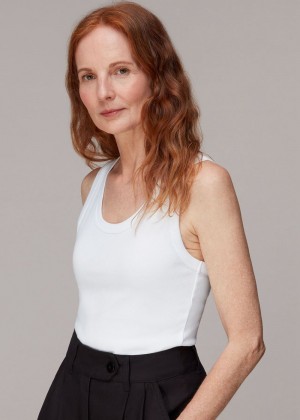 Whistles Ultimate Scoop Rib Vest Top White | US-98254PMOU