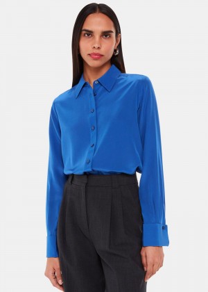 Whistles Ultimate Silk Shirts Blue | US-26574EJWT