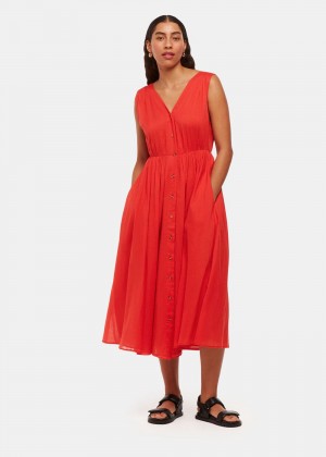 Whistles V Neck Beach Dress Red | US-85469NDPR