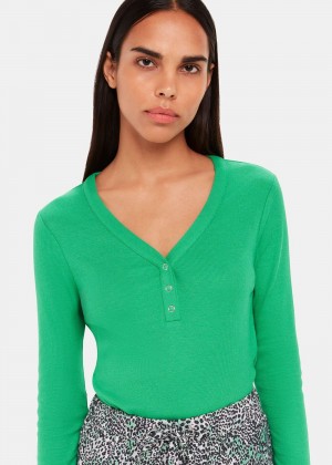 Whistles V Neck Pyjama Top Green | US-81326VSEH