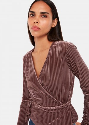 Whistles Velvet Stripe Wrap Cardigan Chocolate | US-42395VWNZ