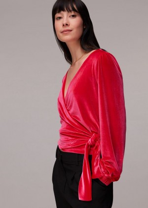 Whistles Velvet V Neck Wrap Top Pink | US-62493ACUX