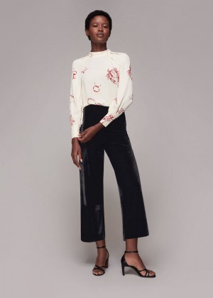 Whistles Velvet Wide Leg Crop Pants Black | US-70251BEQV