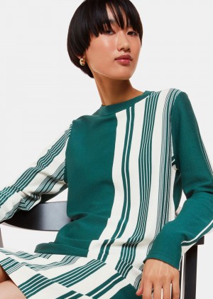 Whistles Vertical Stripe Crew Neck Knitwear Green / Multicolor | US-91783OCDU