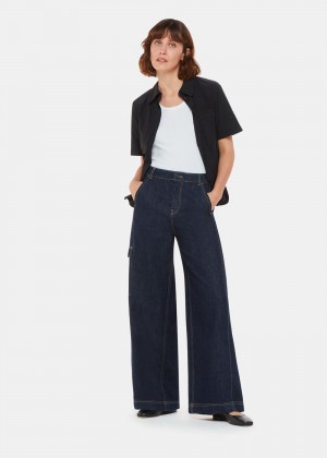 Whistles Wide Leg Cargo Jeans Dark Blue | US-86279WAMD