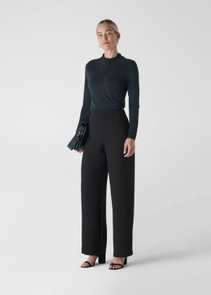 Whistles Wide Leg Crepe Pants Black | US-60318SYNK