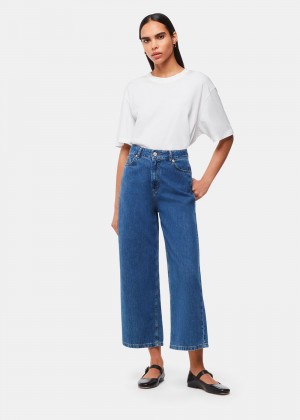 Whistles Wide Leg Cropped Jeans Blue | US-15673GCRQ