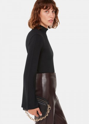 Whistles Wide Sleeve High Neck Top Black | US-98231RGBE