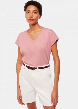 Whistles Willa V Neck Cap Sleeve T-Shirt Pink | US-30716JUQD