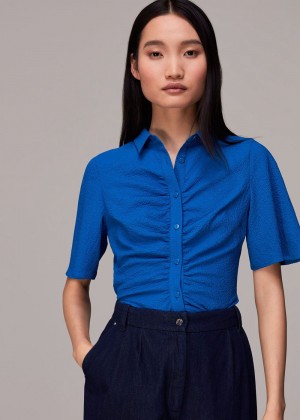 Whistles Willow Ruched Detail Top Blue | US-98526LXYS