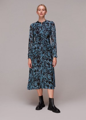 Whistles Wood Tiger Print Midi Dress Blue / Multicolor | US-84201NSJU