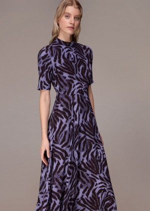 Whistles Woodland Tiger Midi Dress Purple / Multicolor | US-27694AQFL