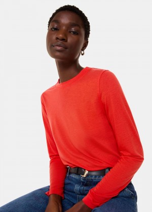 Whistles Wool Blend Crew Neck Top Red | US-91546VHUT