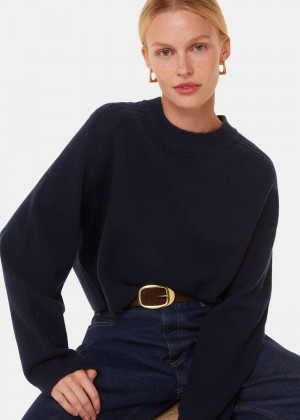 Whistles Wool Crop Relaxed Knitwear Navy | US-87426PUYD