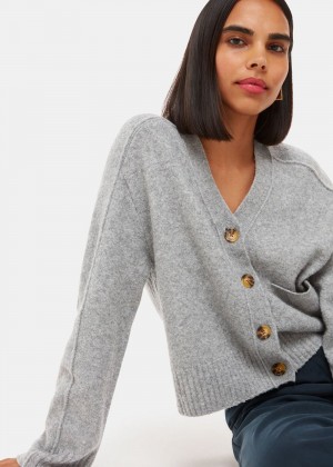 Whistles Wool Mix Pocket Cardigan Grey | US-18256JVTL