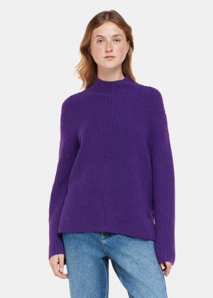 Whistles Wool Mix Rib Funnel Neck Knitwear Purple | US-43768KVIE