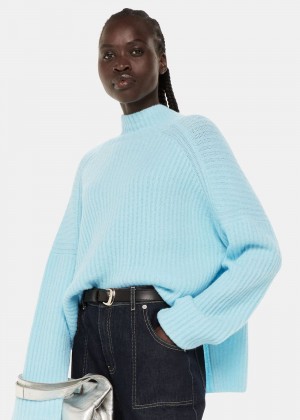 Whistles Wool Mix Rib Funnel Neck Knitwear Blue | US-60817SKZE