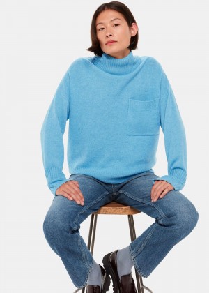 Whistles Wool Roll Neck Pocket Sweater Blue | US-89173JEZC