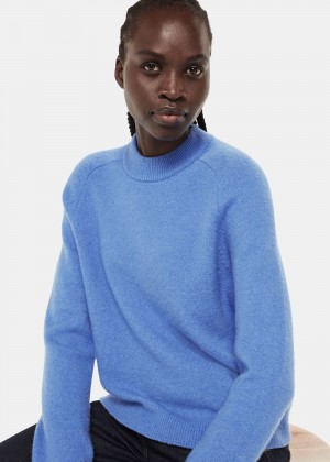 Whistles Wool Textured Crew Neck Knitwear Blue | US-24538AKCV