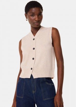 Whistles Wool V Neck Button Front Tank Top Beige | US-68157AEFQ