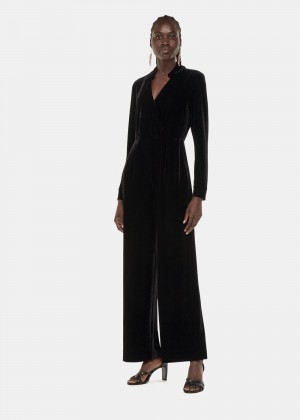 Whistles Wrap Velvet Jumpsuit Black | US-84902FAIH