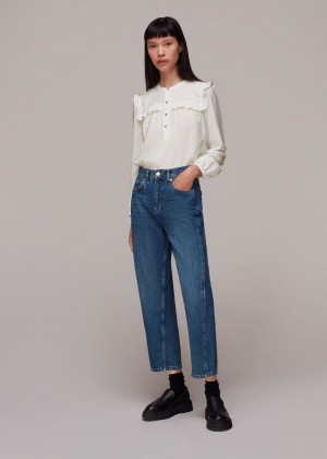 Whistles Xenia Yoke Frill Blouse White | US-38167KEBV