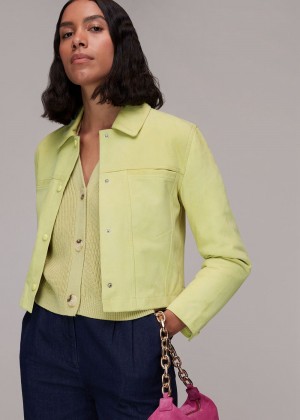 Whistles Yuri Cropped Suede Jacket Light Green | US-72461HYZA