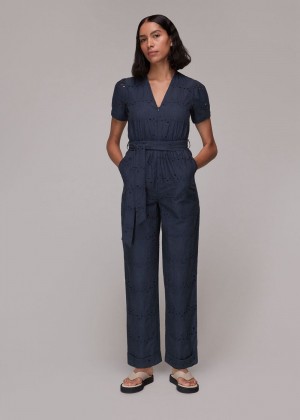 Whistles Zoe Broderie Jumpsuit Navy | US-30647ERVO