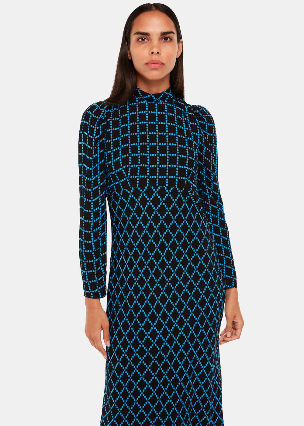 Whistles Abacus Check High Neck Dress Blue / Multicolor | US-32419JAMF