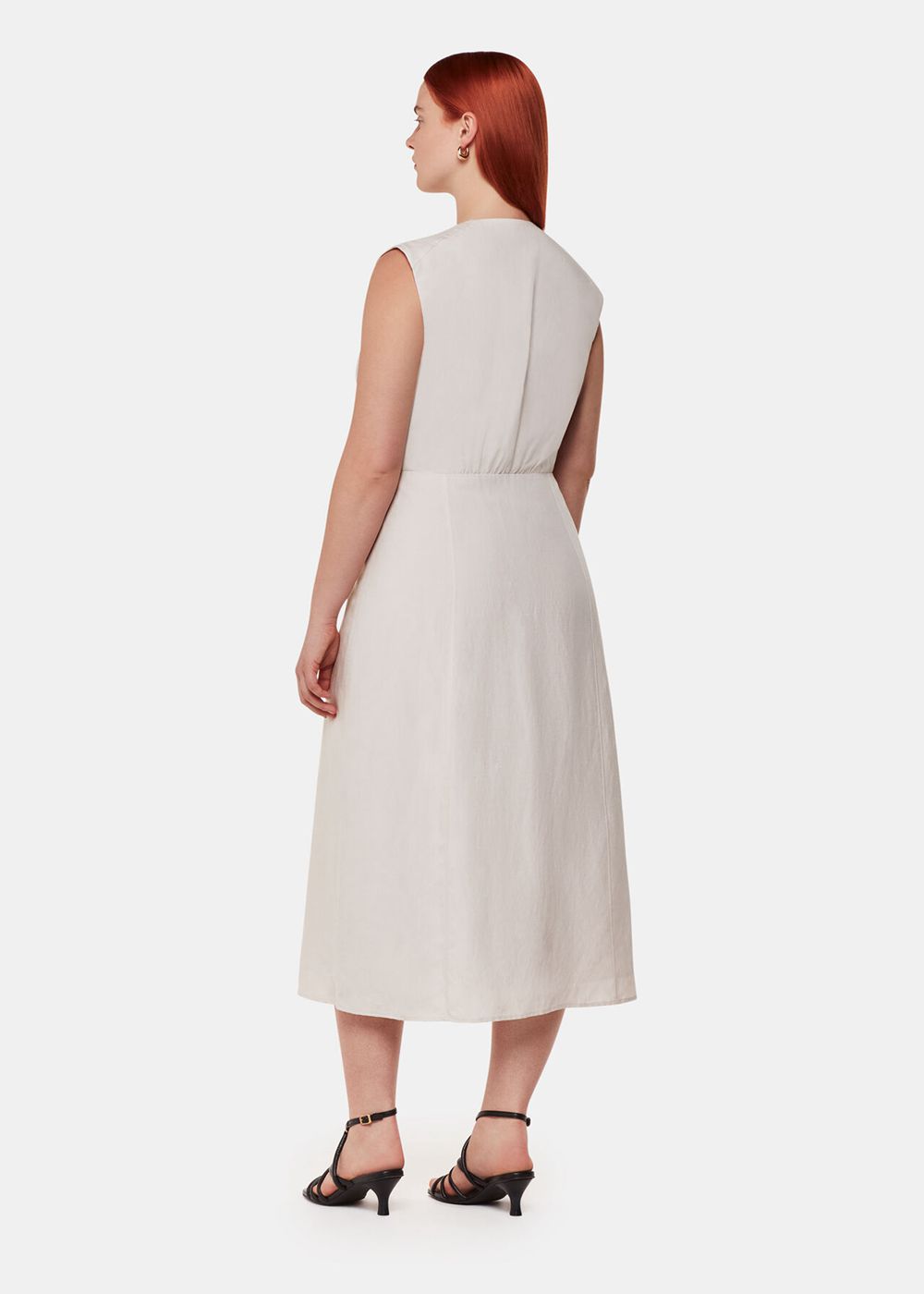 Whistles Abbie Linen Blend Midi Dress Neutral | US-80157USXW