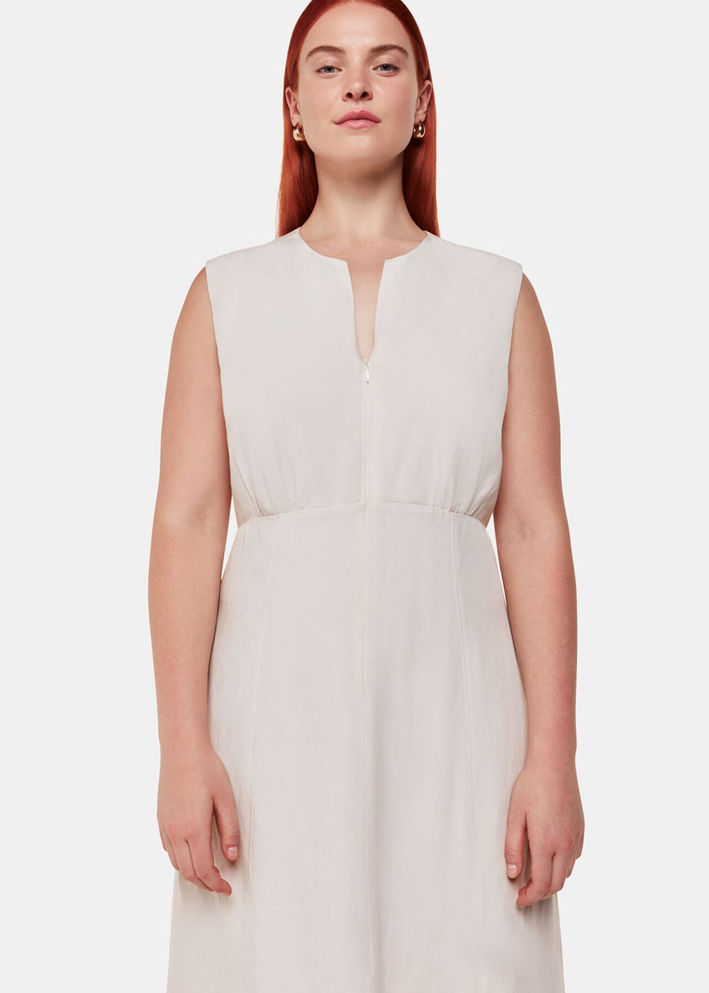 Whistles Abbie Linen Blend Midi Dress Neutral | US-80157USXW