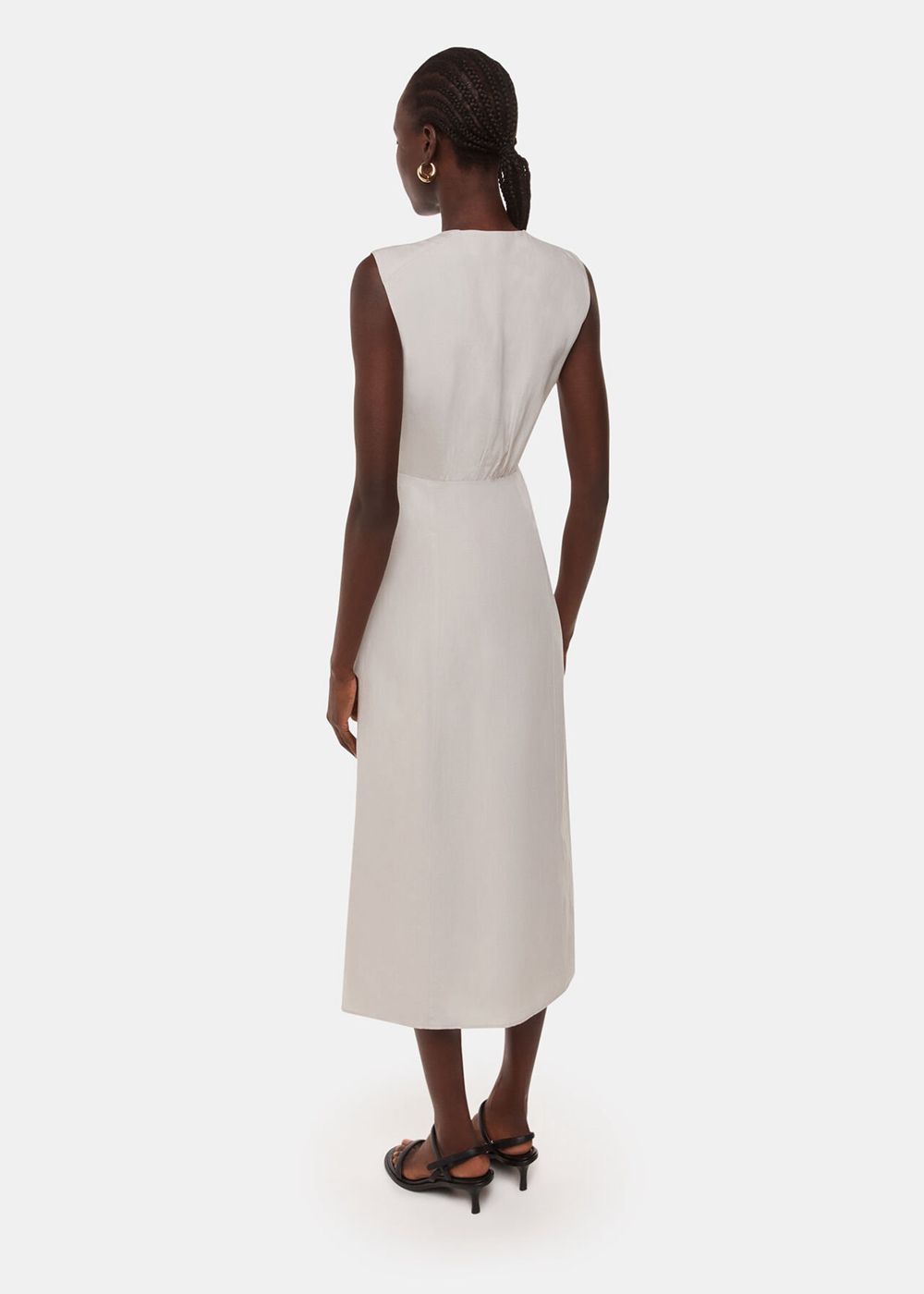 Whistles Abbie Linen Blend Midi Dress Neutral | US-80157USXW