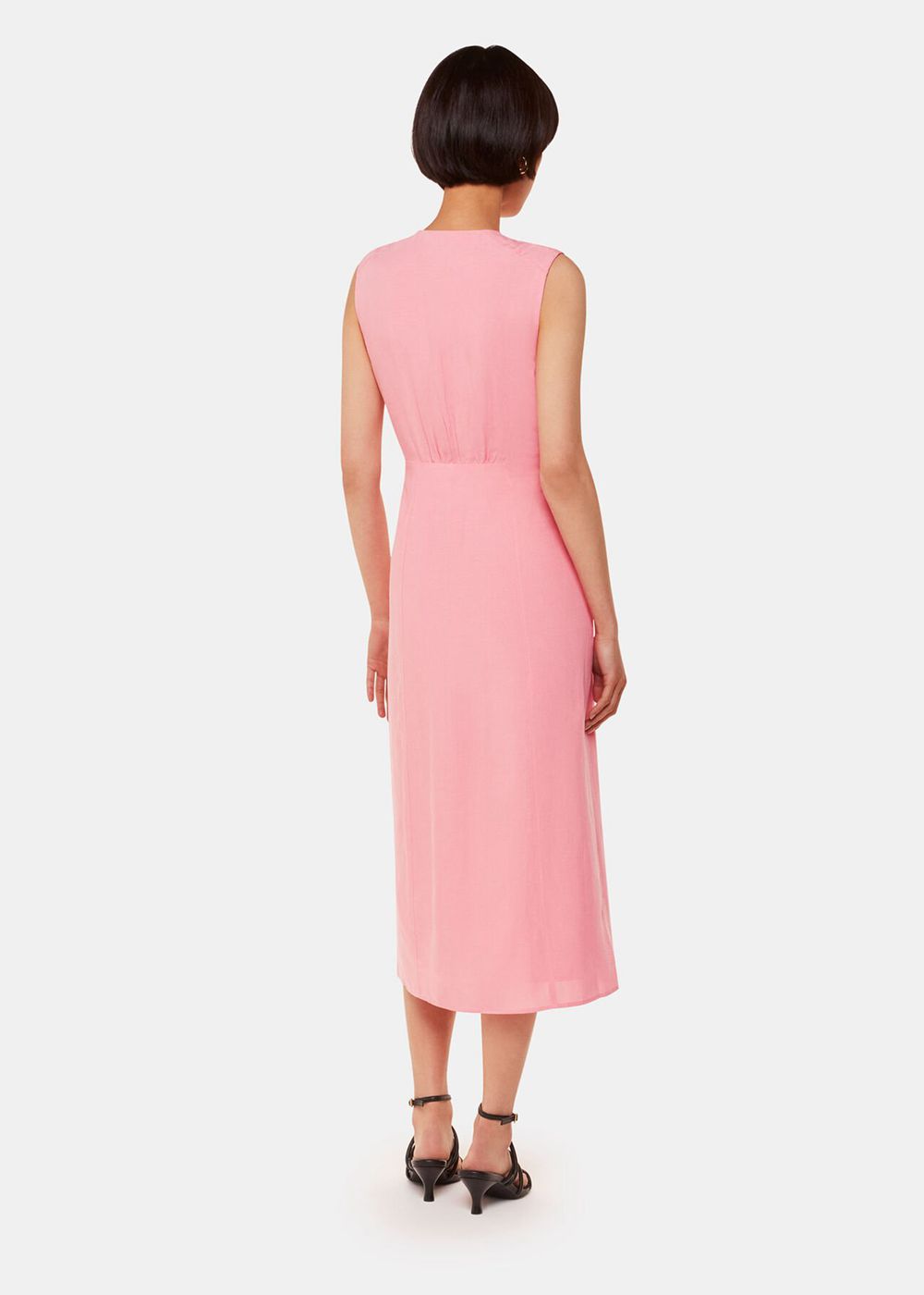 Whistles Abbie Linen Blend Midi Dress Pink | US-92741PQBR