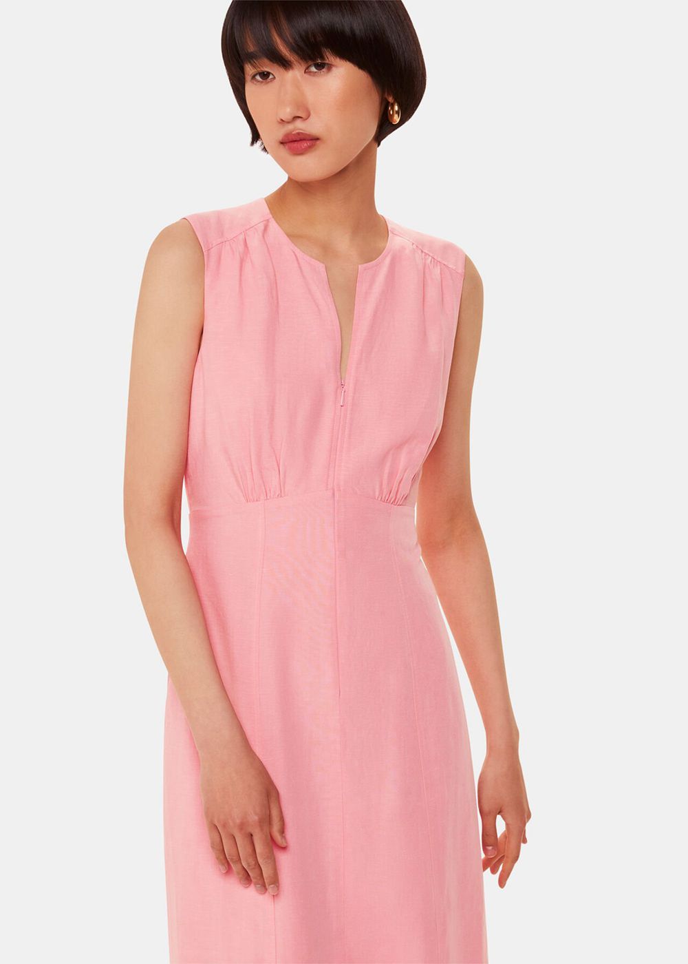 Whistles Abbie Linen Blend Midi Dress Pink | US-92741PQBR