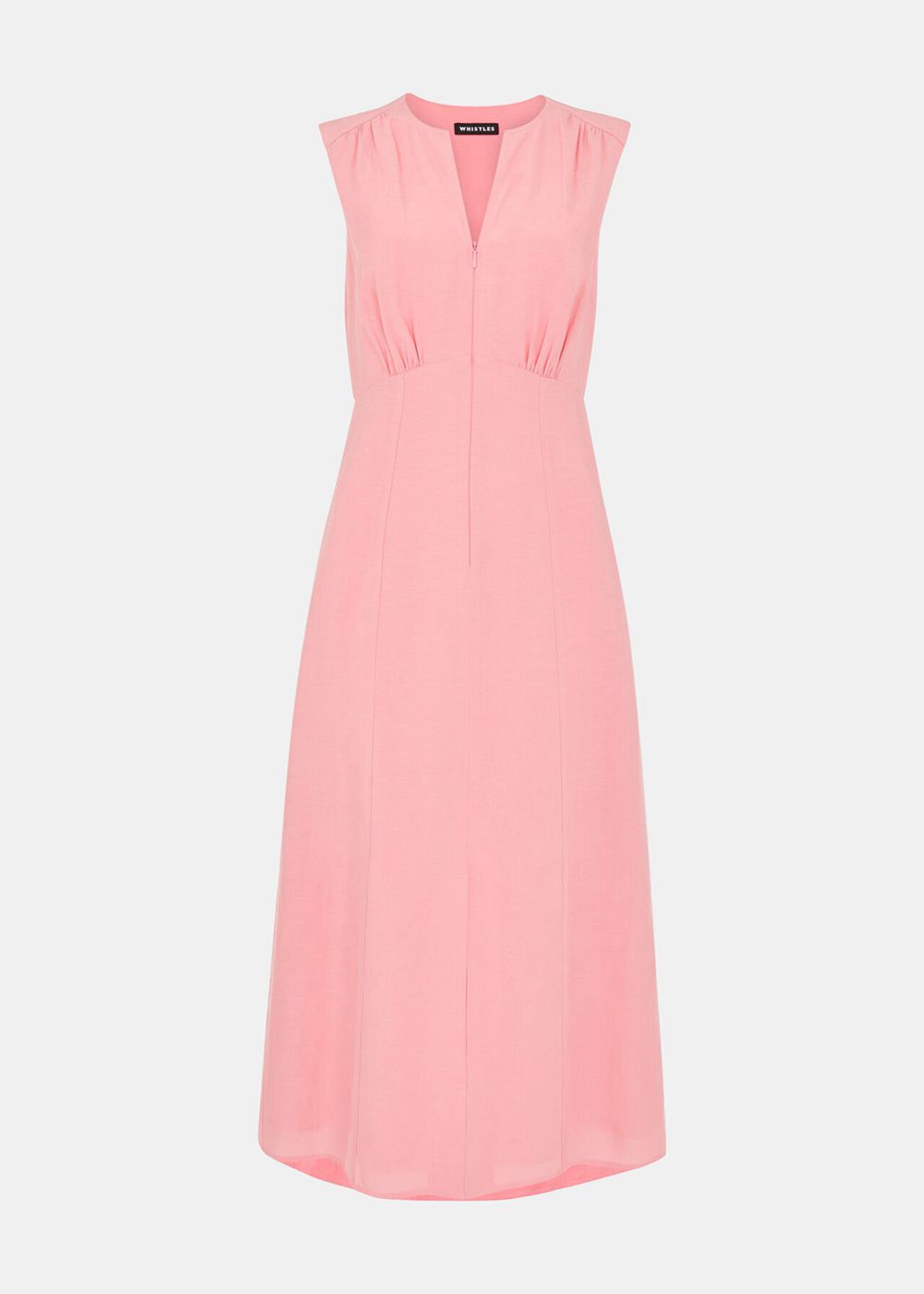 Whistles Abbie Linen Blend Midi Dress Pink | US-92741PQBR