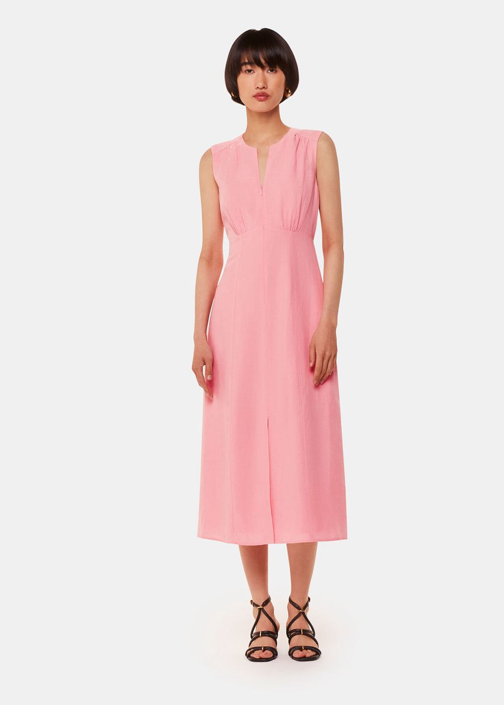 Whistles Abbie Linen Blend Midi Dress Pink | US-92741PQBR