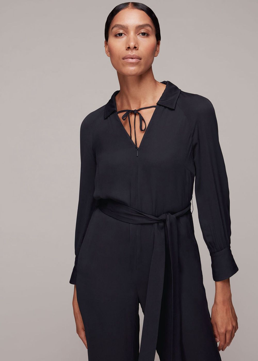 Whistles Abby Tie Detail Jumpsuit Black | US-82475HOLD