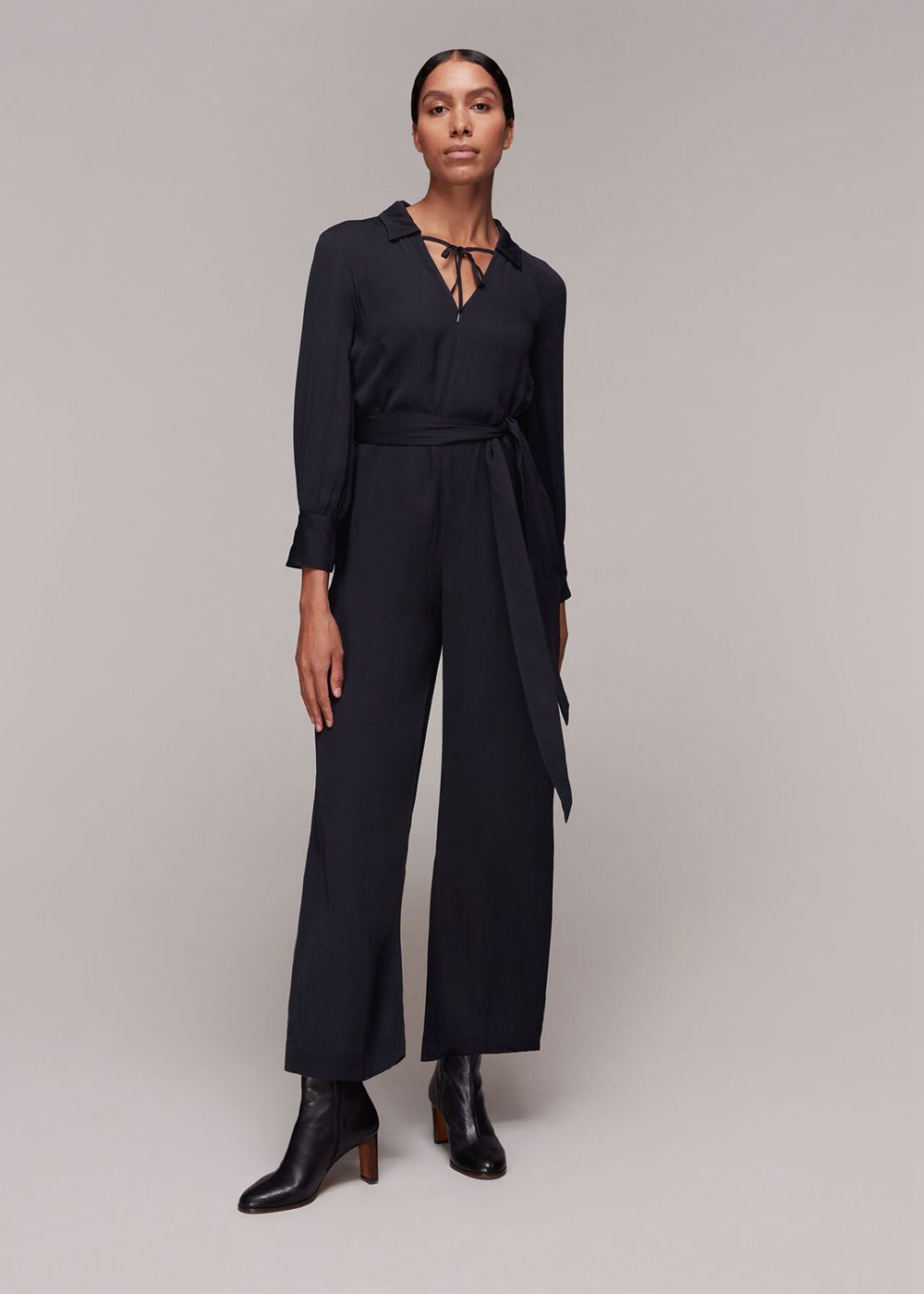 Whistles Abby Tie Detail Jumpsuit Black | US-82475HOLD