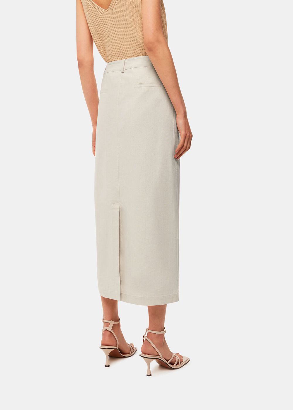 Whistles Abigail Linen Blend Midi Skirts Beige | US-51287UOZL