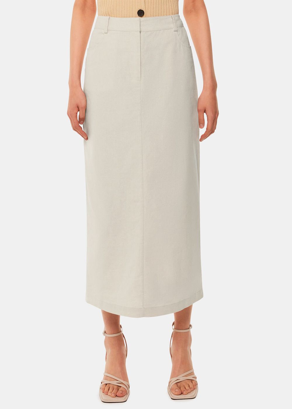 Whistles Abigail Linen Blend Midi Skirts Beige | US-51287UOZL