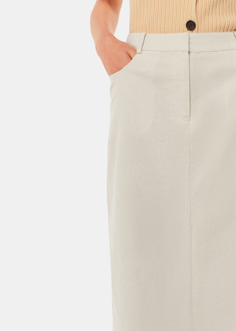 Whistles Abigail Linen Blend Midi Skirts Beige | US-51287UOZL