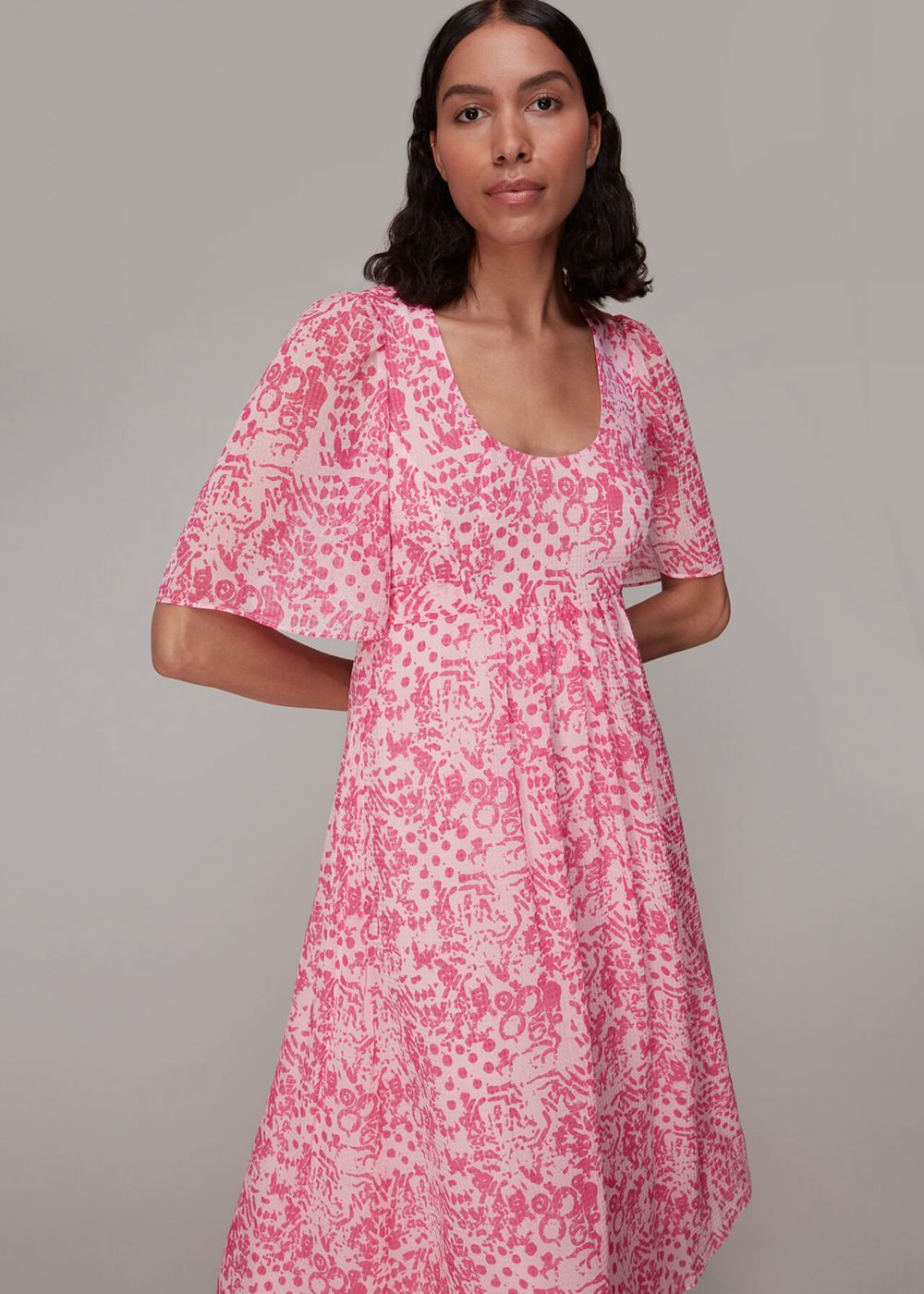 Whistles Abstract Batik Midi Dress Pink / Multicolor | US-45821RQJM