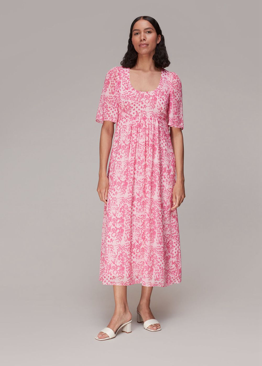 Whistles Abstract Batik Midi Dress Pink / Multicolor | US-45821RQJM