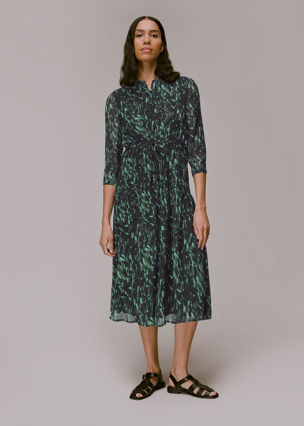 Whistles Abstract Brushstroke Dress Green / Multicolor | US-84270TQBS